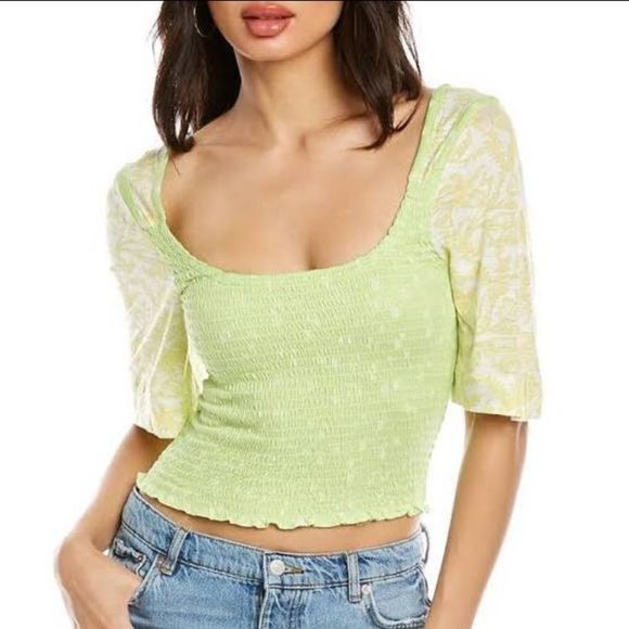 Free People, Marigold Square Neck, Floral Print Smocked Top, Size XL - Picture 7 of 13